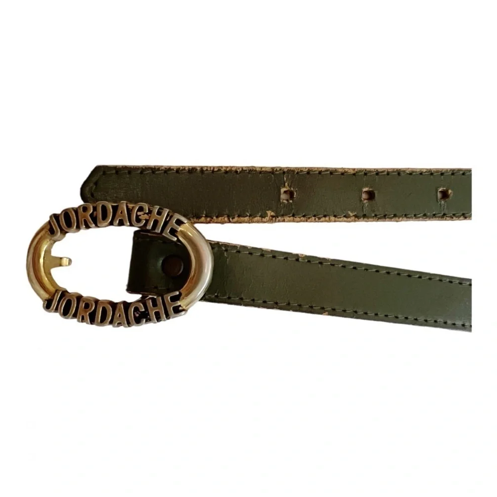 Vintage Jordache Skinny Olive Green Belt with Spell-out Buckle Size M//L